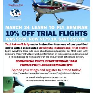 10% Off Trial Flights for our FREE Learn to Fly Seminar – Saturday March 24th, 2018