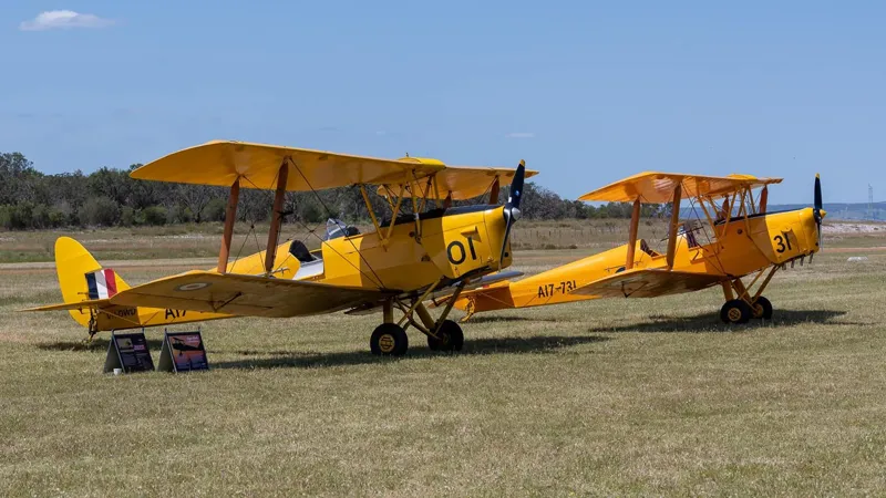 Two Vintage Tiger Moth Planes Parked Together