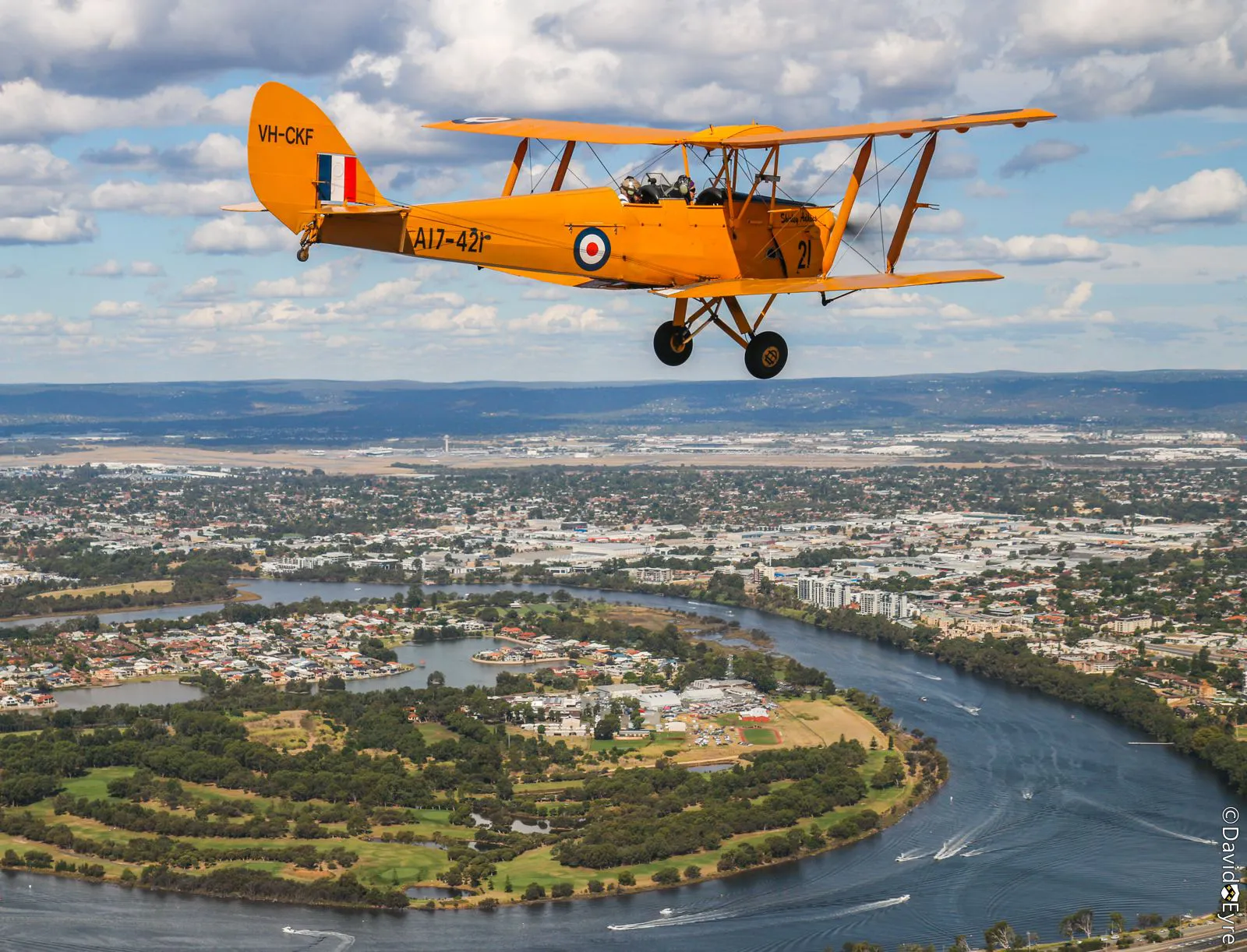Tiger Moth Over Perth Swan River