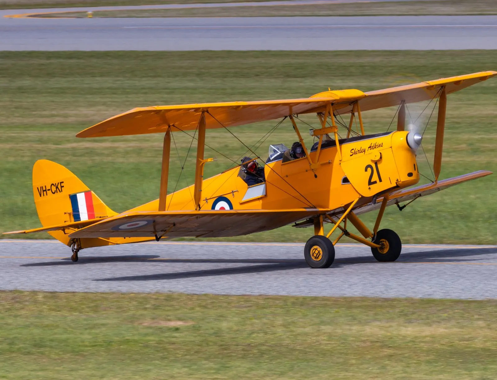 Tiger Moth Taking Off On Runway